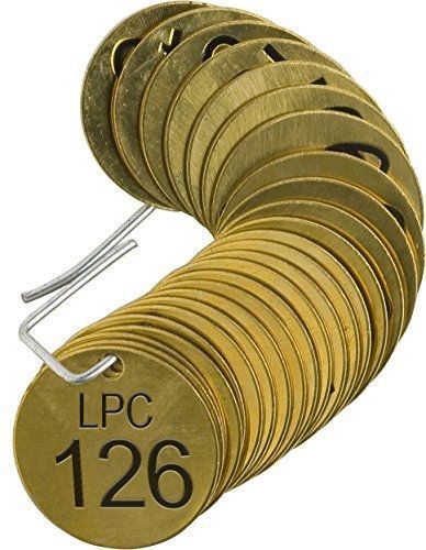 Brady  87395 1 1/2&#034; diameter, stamped brass valve tags, numbers 126-150, legend for sale