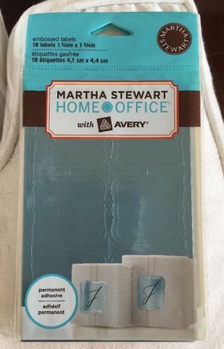 18 Martha Stewart Home Office Metallic Blue Embossed Labels~NEW 1 5/8 X 1 3/4 In