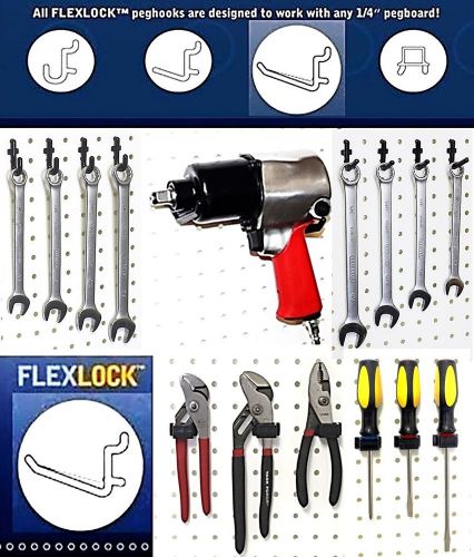50 Assorted Black Locking Poly Peg Board Hooks fit &#034;1/4&#034; in. Standard Pegboard