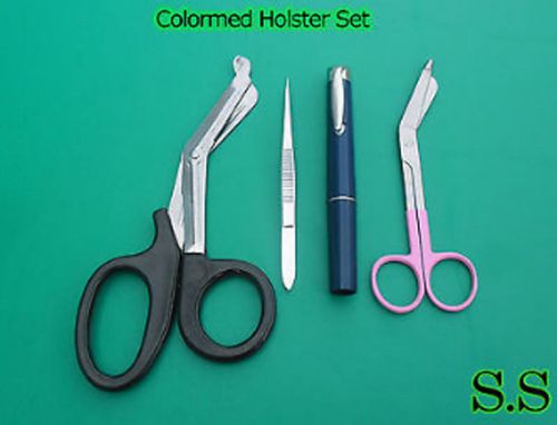 Colormed Holster Set Black EMT Diagnostic Blue Pen+Pink Lister Bandage Scissors