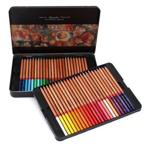 New 48 Colored Drawing Pencils Set Art  Oil Base Non-toxic In Iron Box