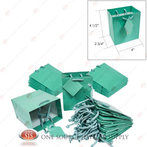25 Glossy Teal Blue Paper Tote Gift Merchandise Bags 4&#034; x 2 3/4&#034; x 4 1/2&#034;H