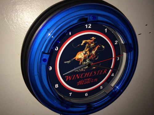 Winchester Firearms Gun Store Rifle Shotgun Blue Neon Man Cave Wall Clock Sign