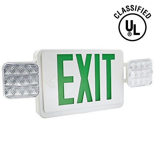 Torchstar all led dual/single face combo exit sign and emergency light - green - for sale
