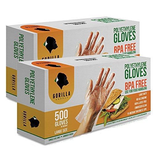 GorillaSupply 1000 BPA Free Disposable Poly PE Gloves Large, Food Grade, 2 Pack
