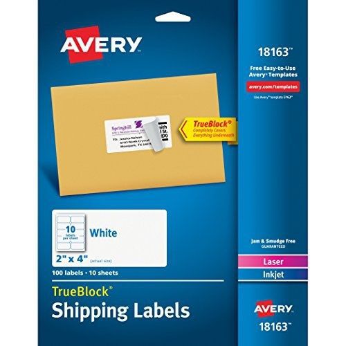 Avery shipping labels for laser and inkjet printers, white, 2 x 4 inches, pack for sale