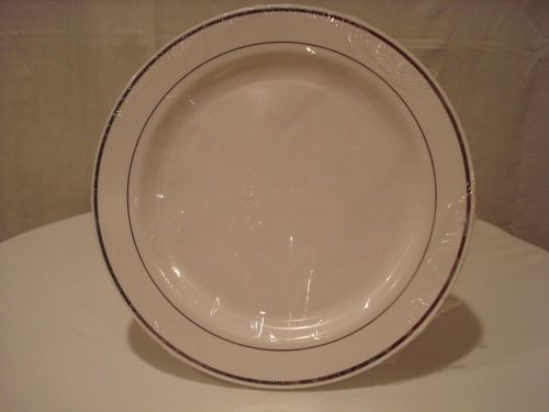 120 ~ Sabert Mozaik White Plate w/Silver Rim - 10.25 &#034;  PLASTIC PLATES