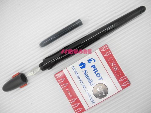 3 pens + 9 ink cartridges, pilot penmanship extra fine fountain pen, black body for sale