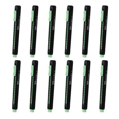 Pentel ZE80 CLIC Rectractable Eraser Pen (12pcs) - Black Barrel / Green Eraser