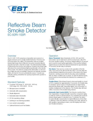 Reflective beam smoke detector, ec-50r for sale
