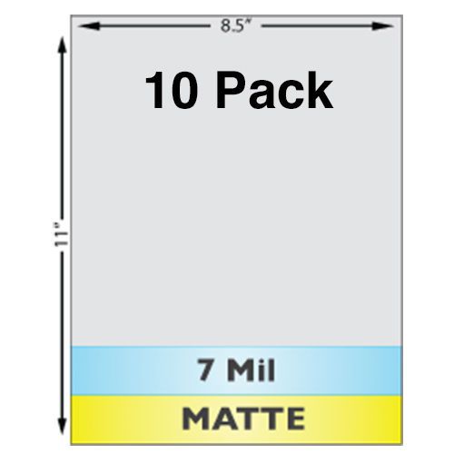 7 Mil MATTE Full Sheet (8.5&#034; x 11&#034;) Laminates - 10 Pack - Use With Teslin ID