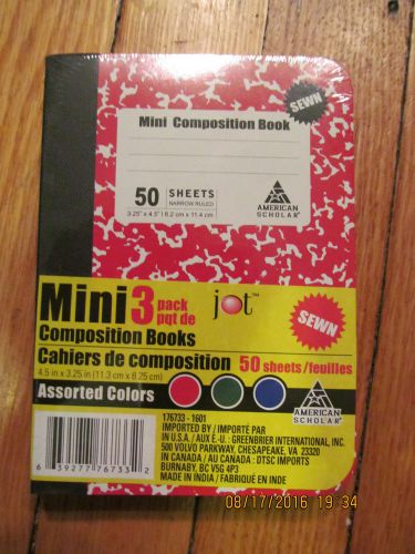 New 3-pack Mini Marble Composition Books; Thread Bound; 1 ea Red, Blue and Green