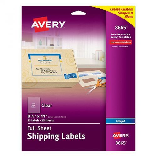 Avery clear full-sheet labels, inkjet printers, 8.5 x 11 inches, pack of 25 (866 for sale