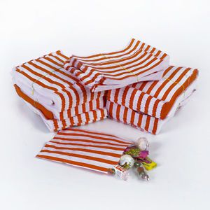 100 Orange Stripe Retro Paper Candy Bag (7x9) Carnival, Party,Wedding, Halloween