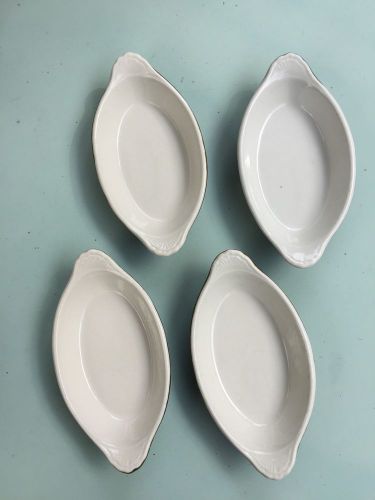 4 Hall China #526 Green/White 4 Oz. Welsh Rarebit Au Gratin Stoneware Dishes