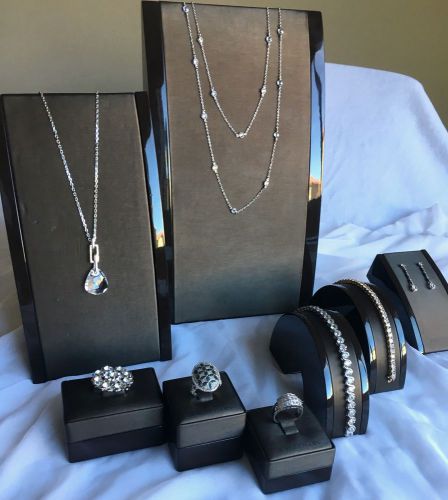 LOT 8 LUXURY Satin/ Leather BROWN Displays: Tall Necklace, Bracelet, Rings, Earr