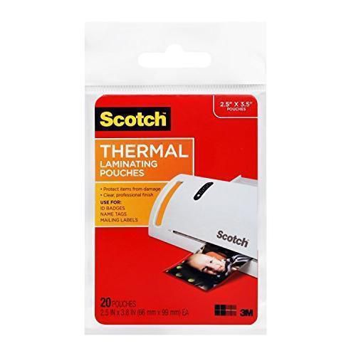 Scotch TP5904-20 Thermal Laminating Pouches, 2.5 x 3.5, Wallet Size, 20-Pack New