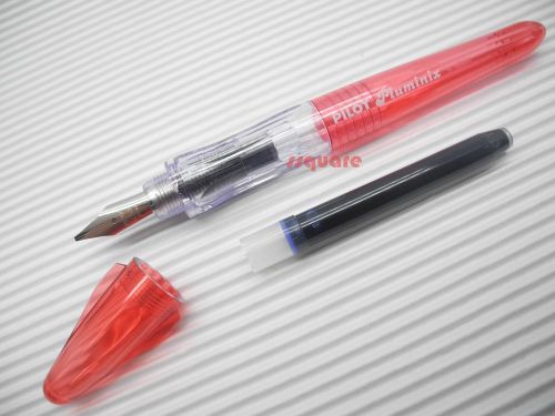 Pilot Pluminix 12cm Mini Italic Calligraphy Fountain Pen, Red Body Broad nib