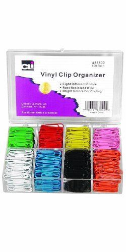 Charles Leonard Inc. Gem Vinyl Coated Paper Clips, #1, Assorted, 800 Pieces in a