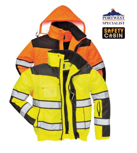 High visibility bomber rain jacket 3 jackets in 1 reflective work portwest uc466 for sale