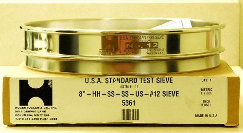 U.S.A. STANDARD 8&#034; HALF HEIGHT TEST SIEVE #12 FOR RO-TAP SHAKER - NEW IN BOX