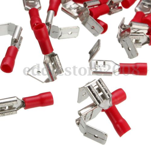 100Pcs Red 6.35mm Electrical Piggy Back Spade Terminal Crimp Connector 22-18 AWG