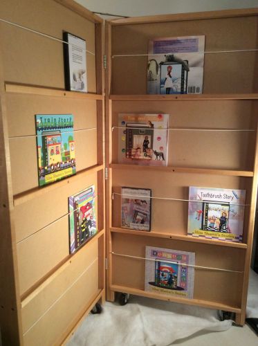 JONTI CRAFT mobil library book display/bookcase  2 sections 4 sides with casters