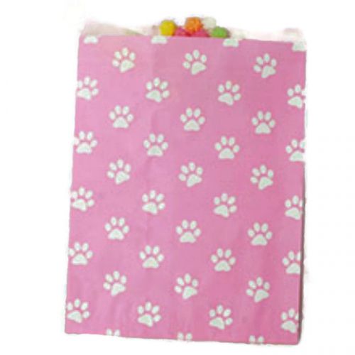 PAW PRINT MERCHANDISE PAPER BAGS - PINK 6.5&#034; X 8.5&#034; - PACK OF 20