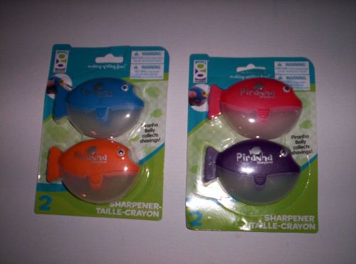 PIRANHA  SHARPENERS~ORANGE/BLUE &amp; PURPLE/RED~LOT OF 2 PACKS~TOTAL OF 4