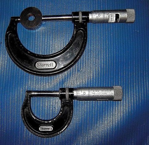 2 STARRETT OUTSIDE MICROMETERS # 436 0-1&#034;, &amp; 1&#034;- 2&#034;/STANDARD/CALIBRATION WRENCH