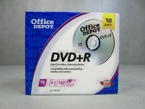 NEW Sealed Office Depot DVD+R 16x 4.7gb 120 Min 10 Pack in Jewel Cases