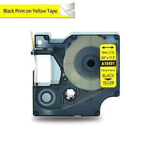 1PK 18491 Flexible Nylon Label for Dymo Rhino 6000 5000 Yellow Tape 3/4&#034;x11.5&#039;
