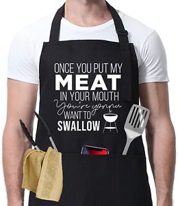 Miracu Funny Aprons - Once You Put My Meat in - Gifts for Husband, Husband Gifts