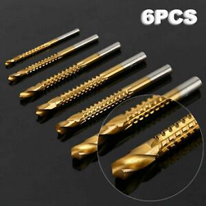 6PCS Titanium Coated Twist Drill Bit Set Cutting Groove Bit Wood Metal HSS Tool