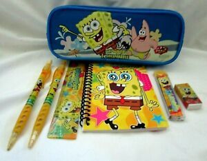 Spongebob Squarepants &amp; Patrick Blue Pencil Case Pouch + 6 pc Stationary Set-New