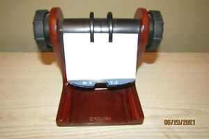 Rolodex Mahogany Wood Tone Rotary Business Card File Holder A-Z Dividers &amp; cards