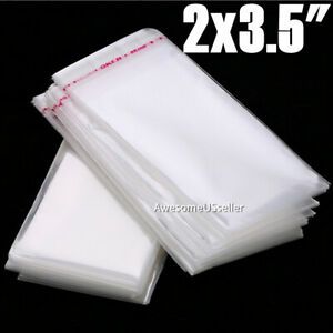 2x3.5&#034; 200 Bags Clear Resealable Party Jewelry Baggies Cello Gift Tape Plastic