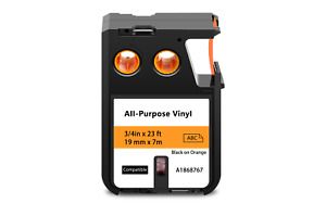 1PCS Orange All-Purpose Vinyl Label 1868767 fits DYMO XTL-300/500 Tape 3/4inx23f