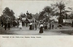 c1906 Case Engine Doing Stints Climbing Tractor Souvenir of the Fair UB Postcard