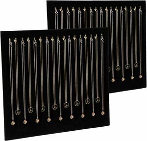 Black Velvet Jewelry Board Display, Necklace Organizer with 17 Hooks (2