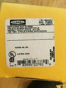 Hubbell HBL7596N Twist-Lock Flanged Receptacle, 15A 125V 2-Pole 3-Wire Grounding