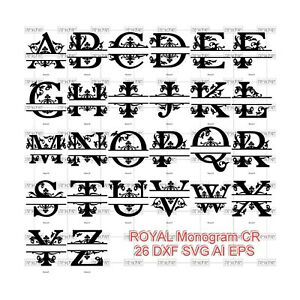 DXF CNC dxf Plasma Laser vector Split Monogram Series Royal with address bars