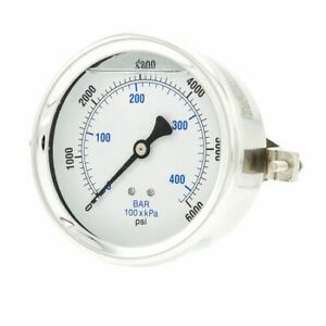 PIC GAUGES 203L-404S Gauge,4&#034;,0/6000psi,1/4&#034;CBM,LF,w/U-Clamp