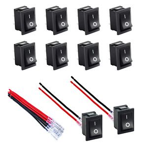 DaierTek 10pcs Wired KCD1-101 Rocker Switch T85 2 Pin SPST Small Black ON Off