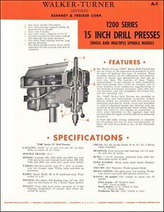 WALKER TURNER 1200 Series 15 Inch Drill Presses - Product Spec Sheet
