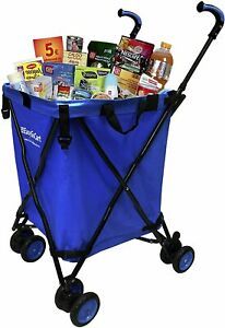 EasyGo Cart Folding Grocery Shopping and Laundry Utility Cart – Removable Blue