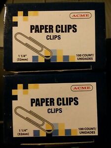 ACME Paper Clips, 1 1/4&#034; Silver 1000X/Box Quality Plain Paper Clips 32mm
