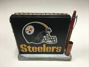 Rustic Distressed Steelers Desktop Table Top 2 Pen Letter Mail Holder Organizer