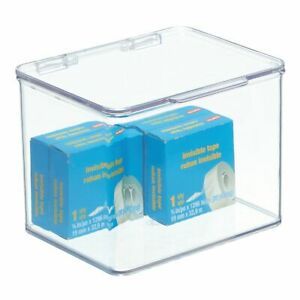 mDesign Small Plastic Desk Organizer Box for Home Office, 5&#034; High - Clear