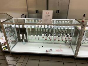 Showcases &amp; Corner Piece 3, 6&#039; Long All Glass / Mirror Doors / LED Lights &amp; Lock